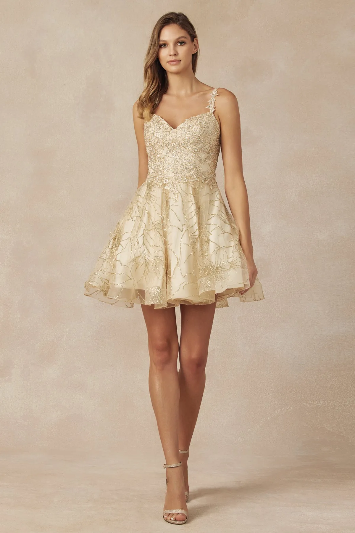 Gold Embroidered Short Dress, Swirling Patterns