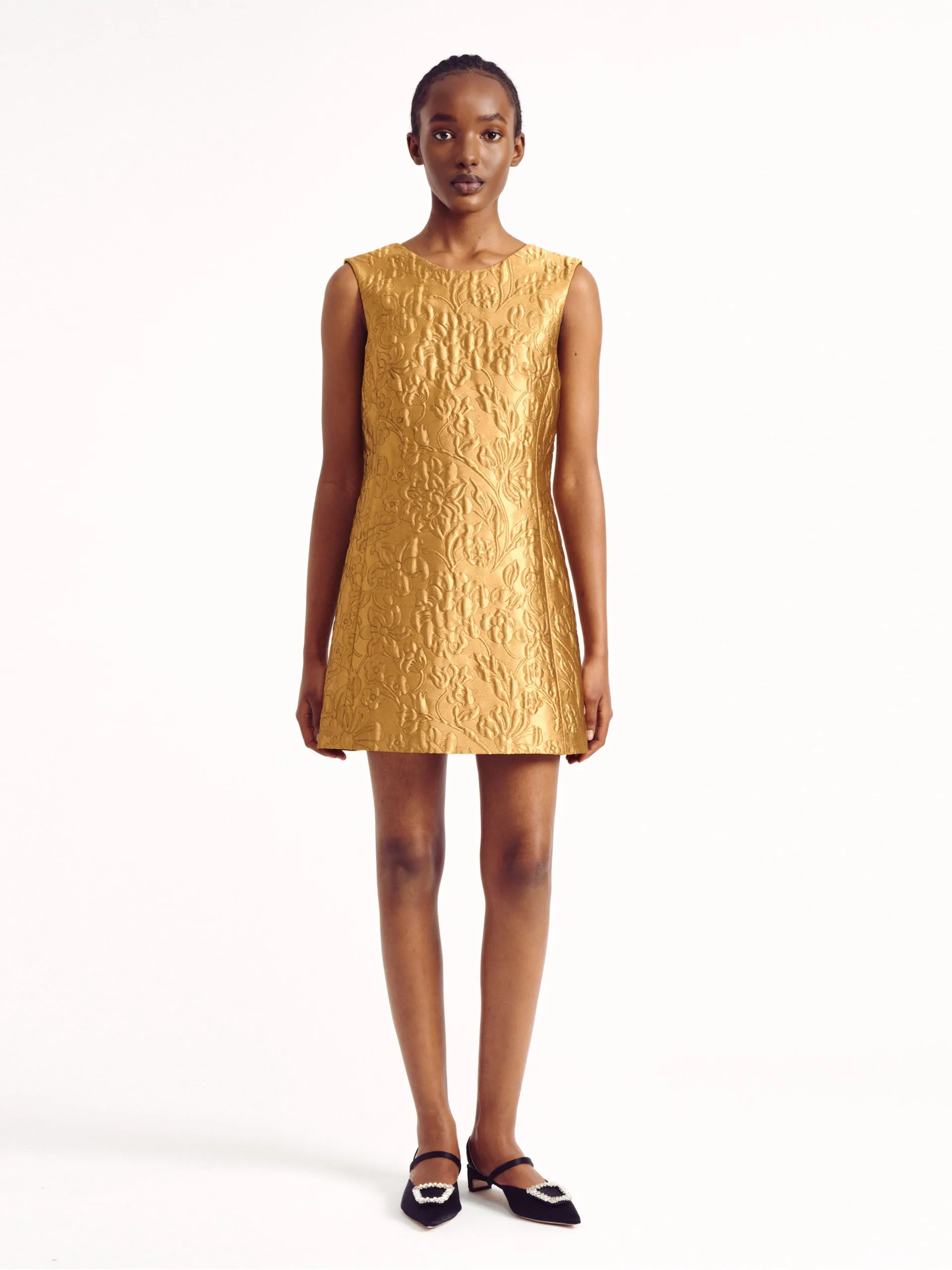 Gold lurex metallic jacquard Irma dress