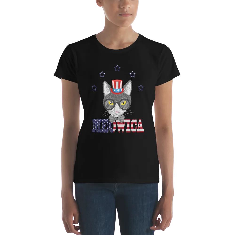 Gray Cat With Hat & Stars Women's Tee