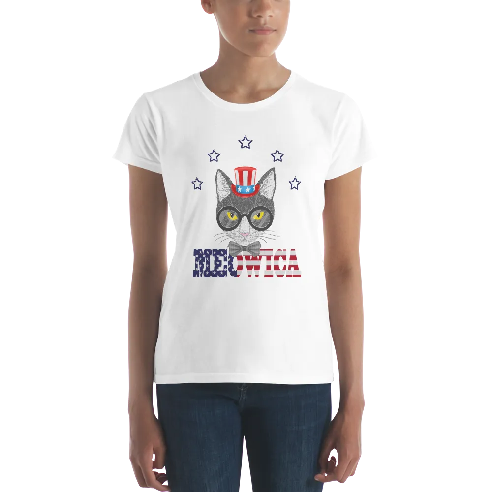 Gray Cat With Hat & Stars Women's Tee
