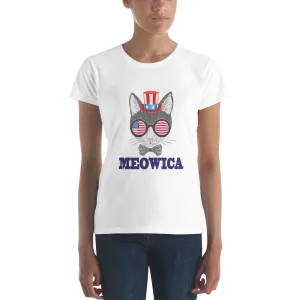 Gray Cat With Hat & Sunnies USA Blue Women's Tee
