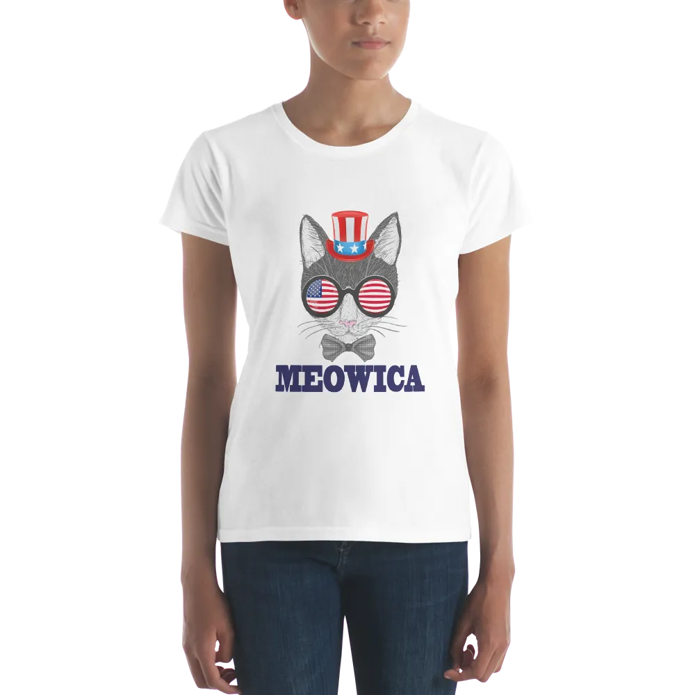 Gray Cat With Hat & Sunnies USA Blue Women's Tee