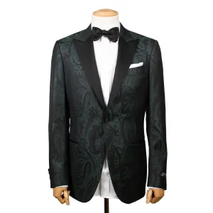 Green & Black Paisley Wool & Silk Jacquard Tuxedo Jacket