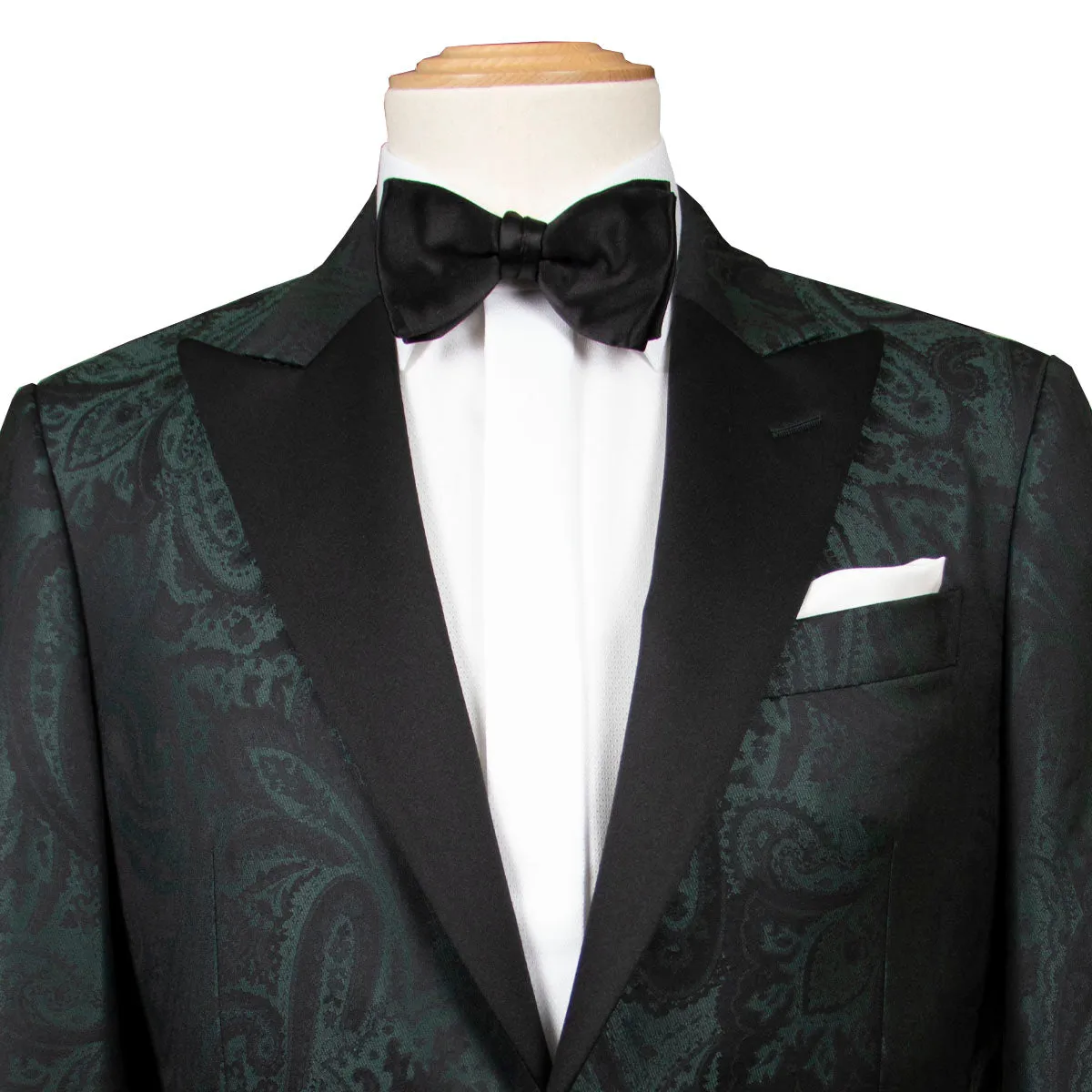 Green & Black Paisley Wool & Silk Jacquard Tuxedo Jacket