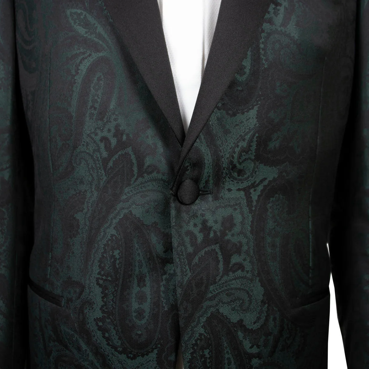 Green & Black Paisley Wool & Silk Jacquard Tuxedo Jacket