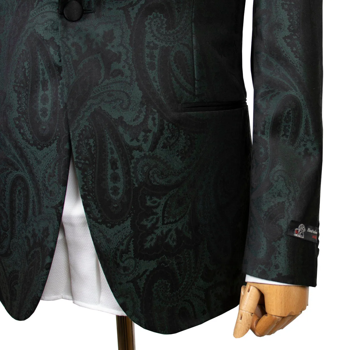 Green & Black Paisley Wool & Silk Jacquard Tuxedo Jacket