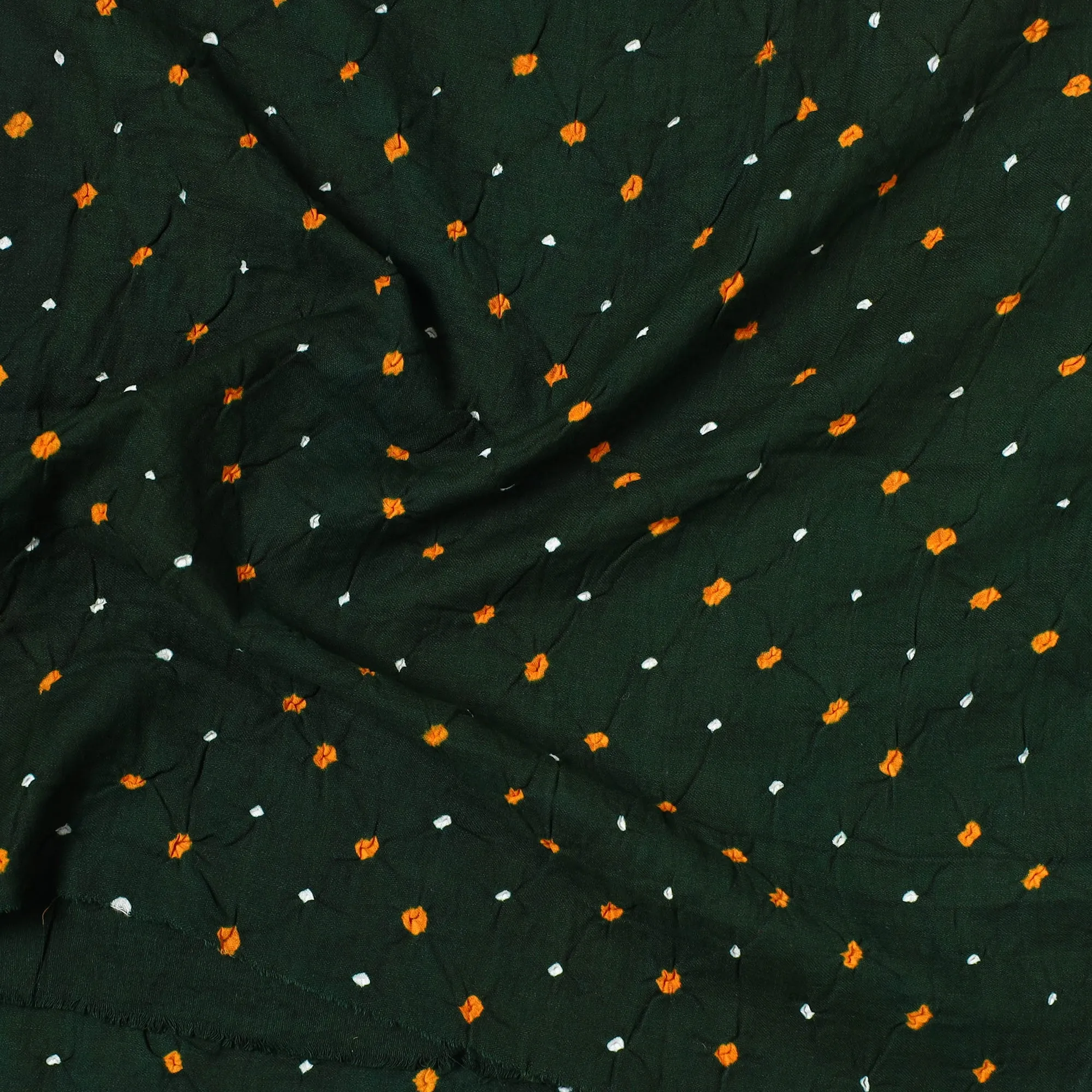 Green - Kutch Bandhani Tie-Dye Satin Cotton Precut Fabric (1.7 meter) 69