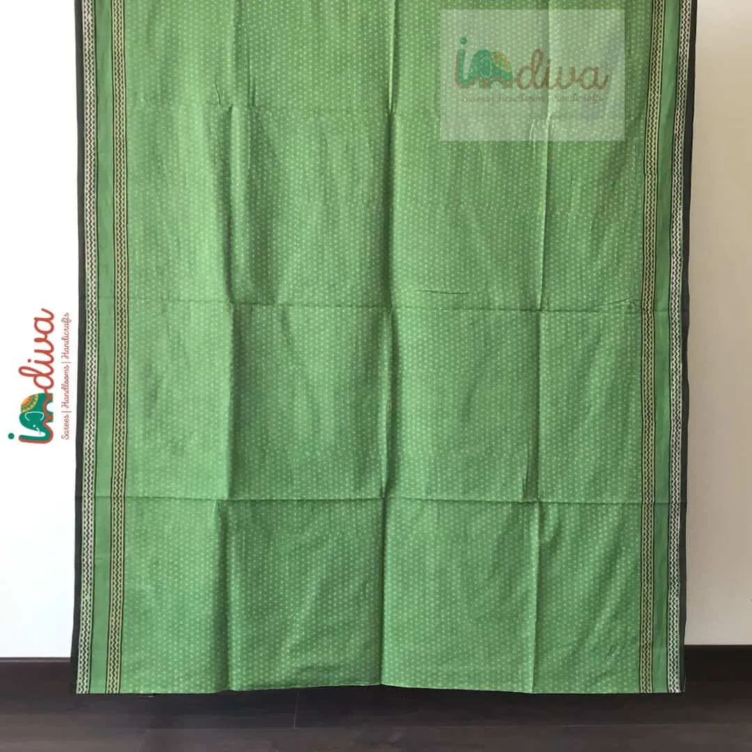 Green Mul Cotton Bagru Printed Saree
