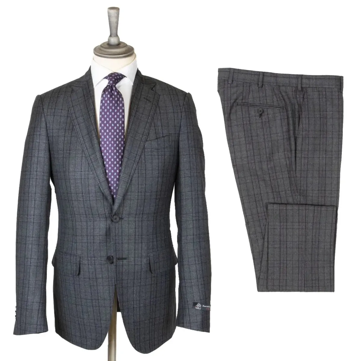 Grey and Purple Check Virgin Wool Suit