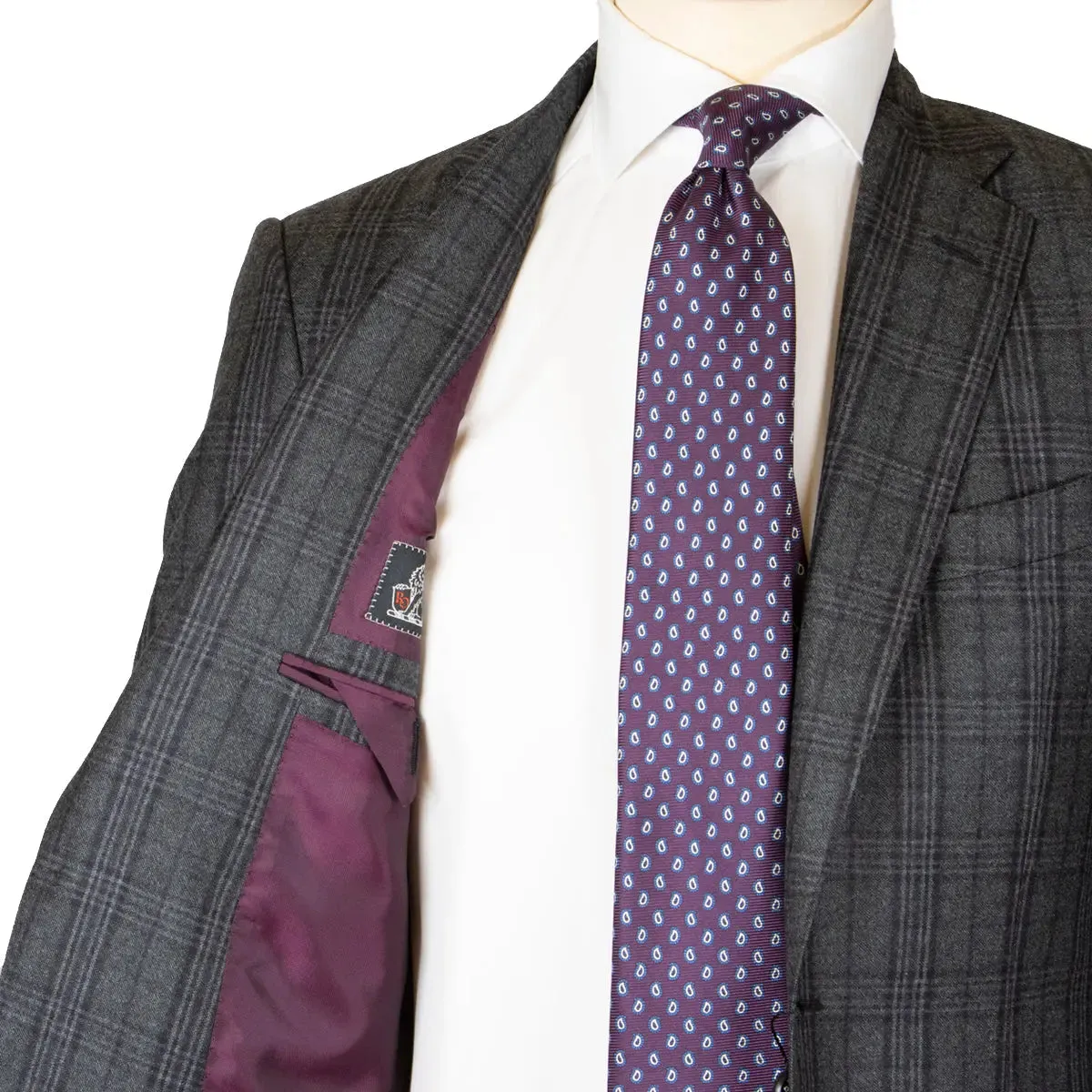 Grey and Purple Check Virgin Wool Suit