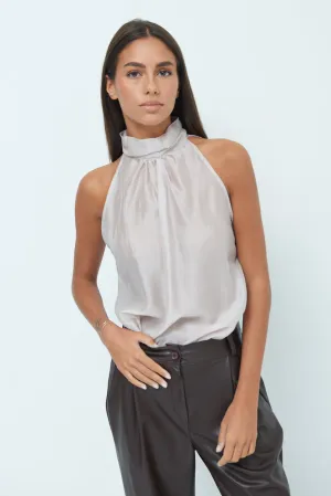 Halter neck blouse with ruched high collar wholesale