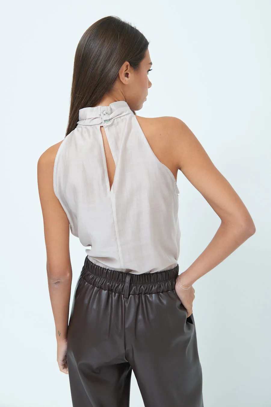 Halter neck blouse with ruched high collar wholesale