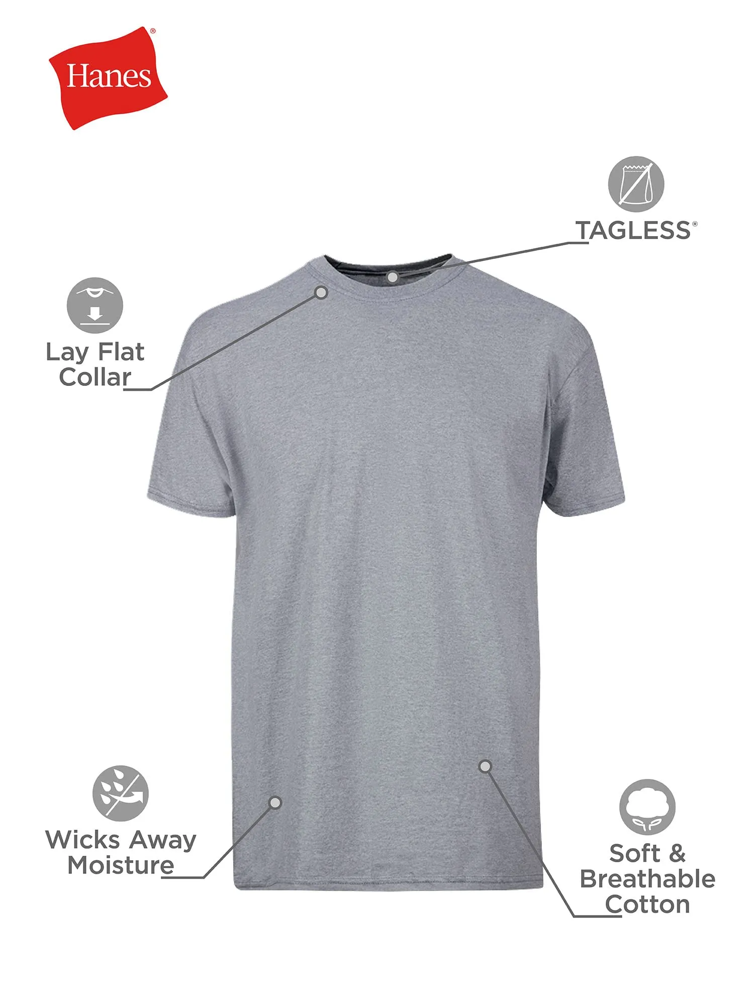 Hanes Mens Cotton, Moisture-wicking Crew Tee Undershirts, Multi-packs, Black/Grey/Blue Assorted - 6 Pack, 3X-Large US