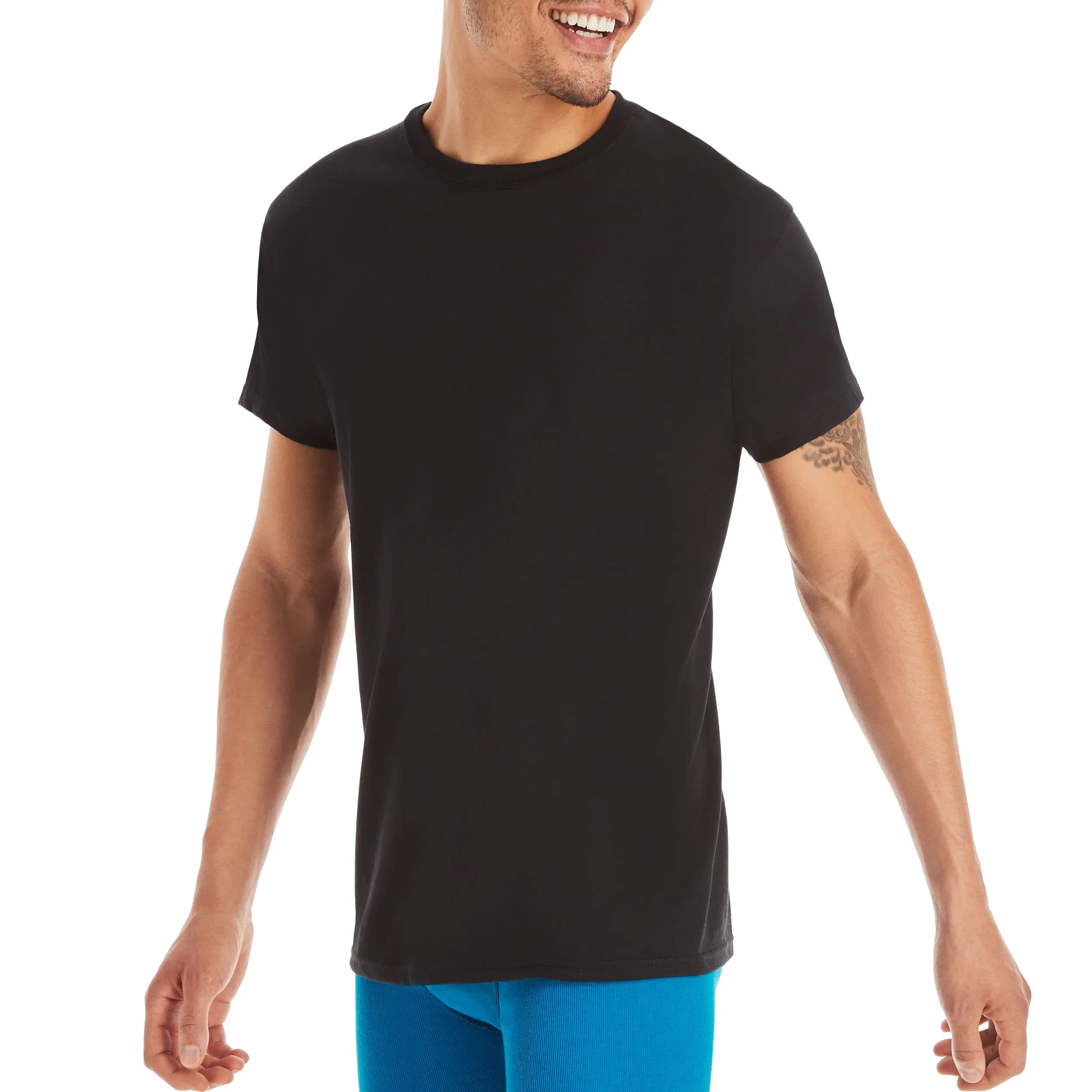 Hanes Mens Cotton, Moisture-wicking Crew Tee Undershirts, Multi-packs, Black/Grey/Blue Assorted - 6 Pack, 3X-Large US
