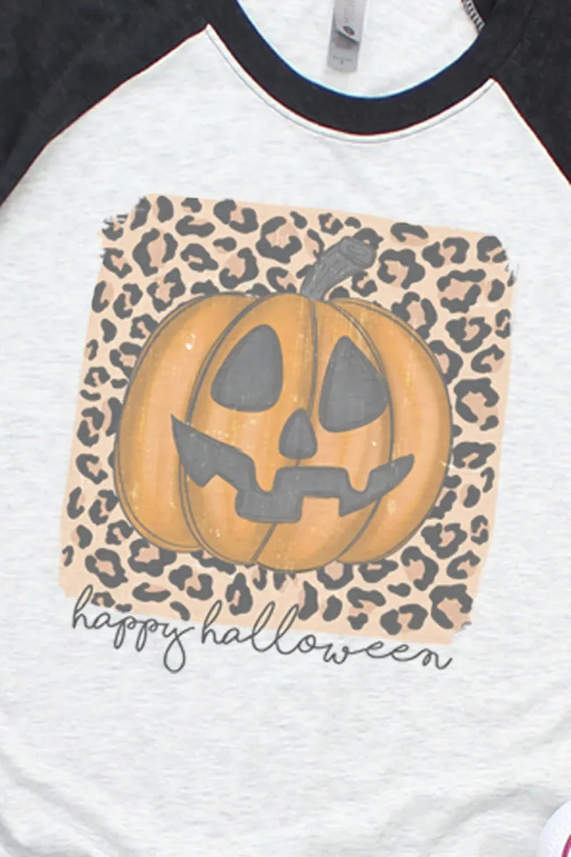 Happy Halloween Jack-O-Leopard Tri-Blend Unisex 3/4 Raglan