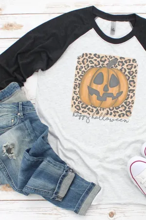 Happy Halloween Jack-O-Leopard Tri-Blend Unisex 3/4 Raglan