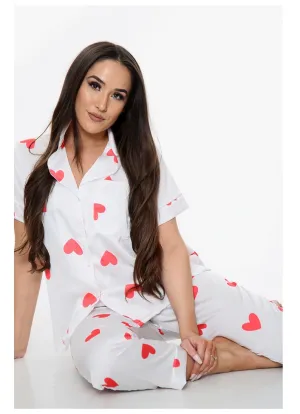 Hearts satin long trousers  pyjamas - one size 2 colours - black and white