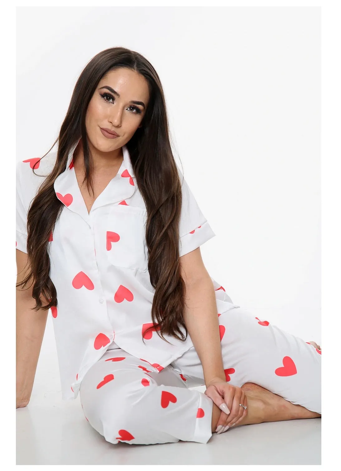Hearts satin long trousers  pyjamas - one size 2 colours - black and white