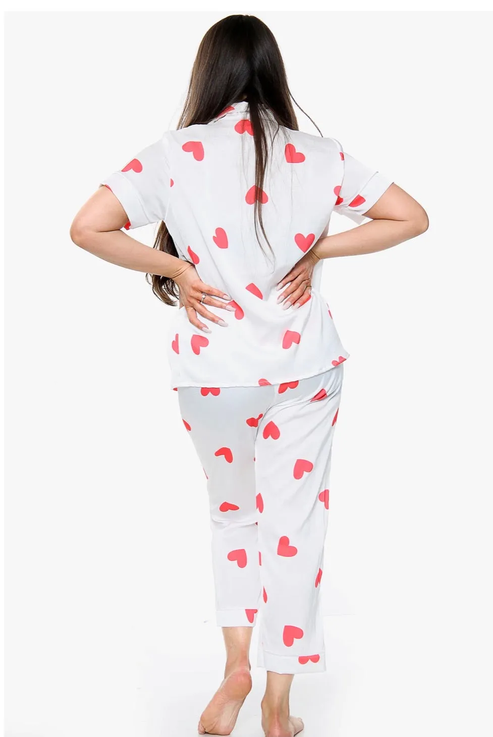 Hearts satin long trousers  pyjamas - one size 2 colours - black and white