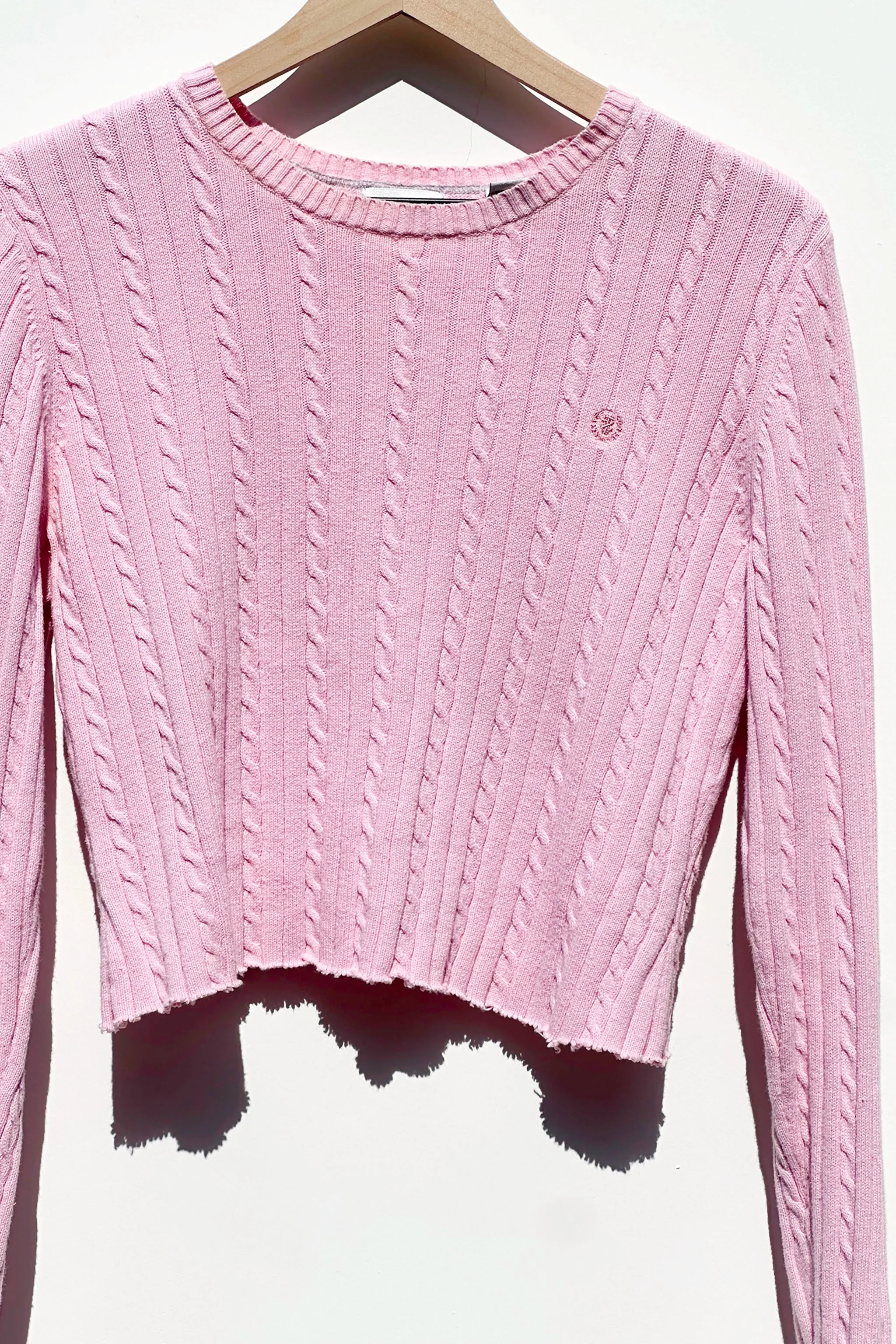 IZOD Bubblegum Pink Cable Knit Cropped Sweater US 4/6, 90’s Y2K Barbie