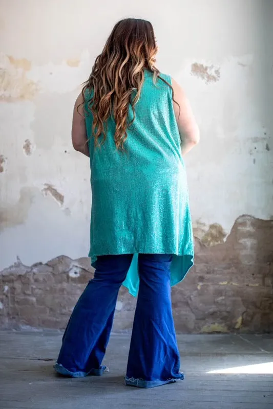 JADE SEQUIN SLEEVELESS KIMONO