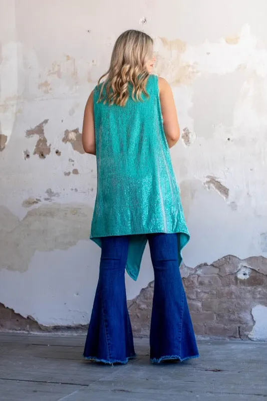 JADE SEQUIN SLEEVELESS KIMONO