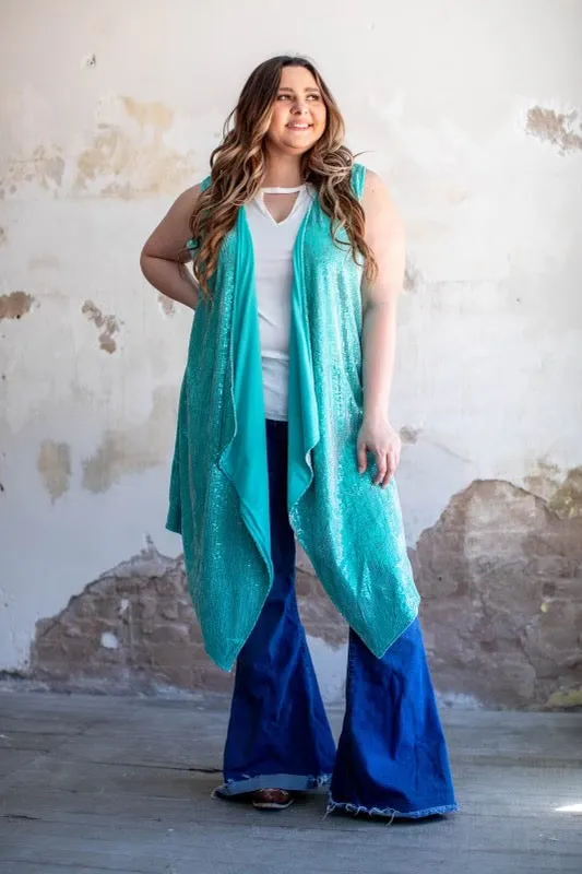 JADE SEQUIN SLEEVELESS KIMONO