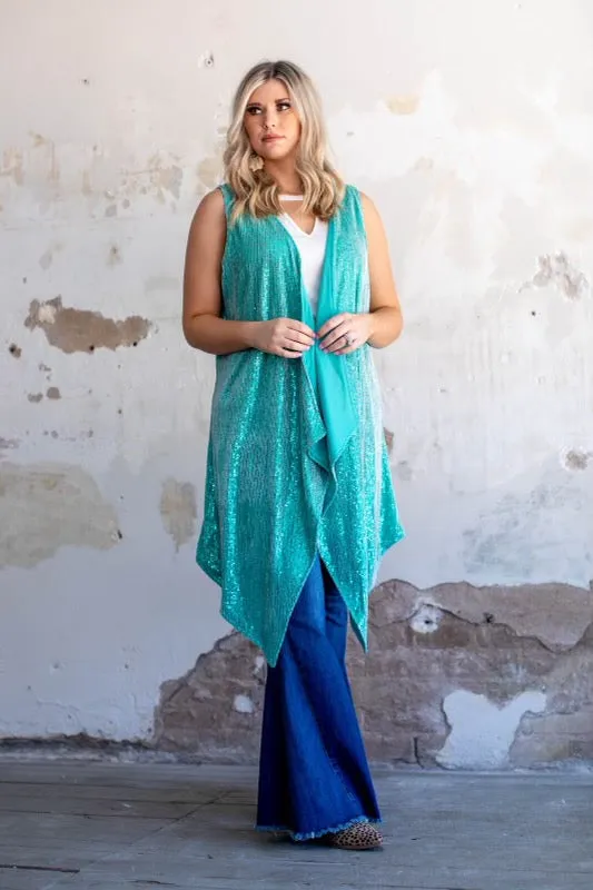 JADE SEQUIN SLEEVELESS KIMONO