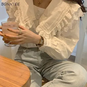 Joskaa Christmas Gift Women Blouses Long Sleeves Shirts OL Lace Solid Female Sailor Collar Elegant Fashion New Korean Style Cute All-match Streetwear