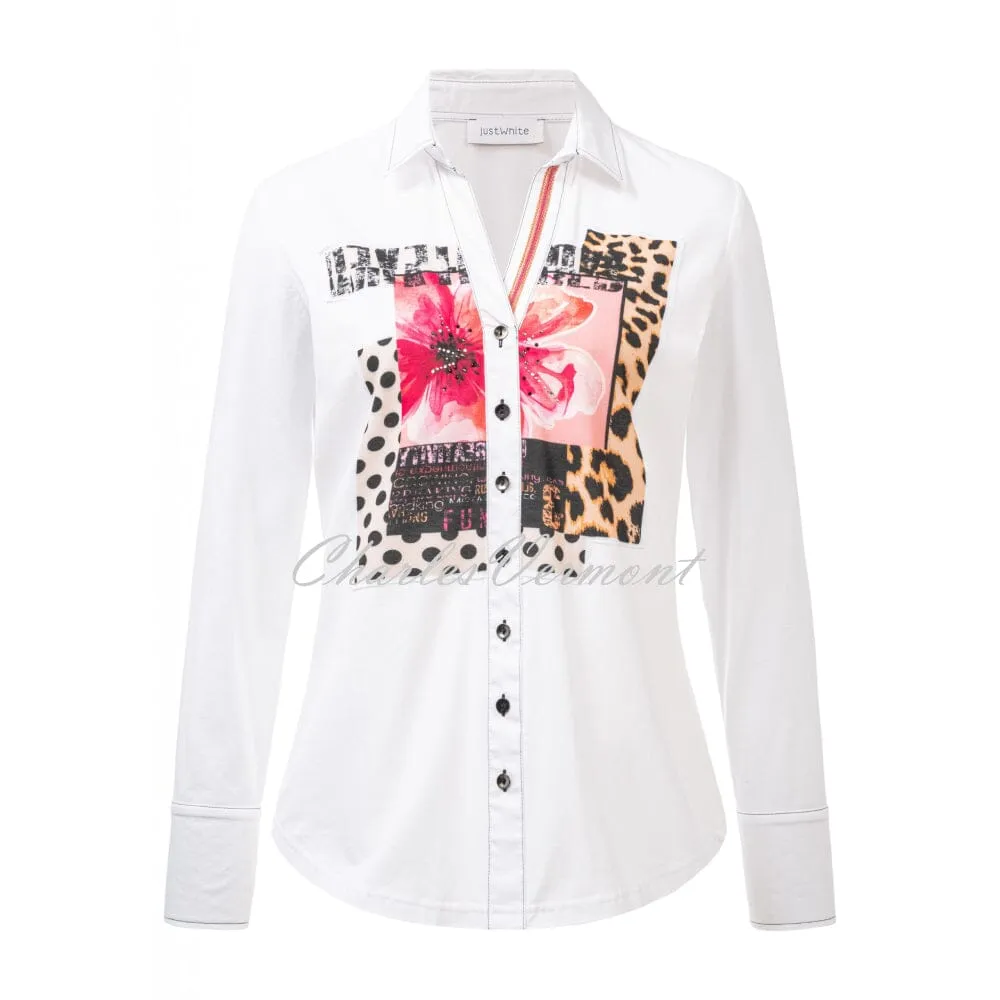 Just White Printed Blouse - Style J1553