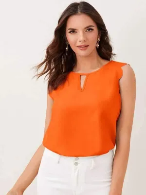 Keyhole Neck Scallop Trim Top
