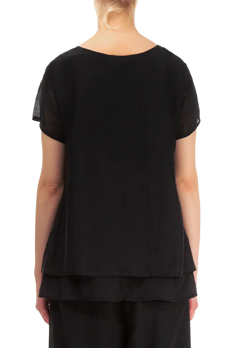 Layered Black Silk Cotton Blouse