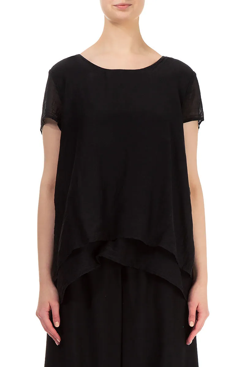 Layered Black Silk Cotton Blouse