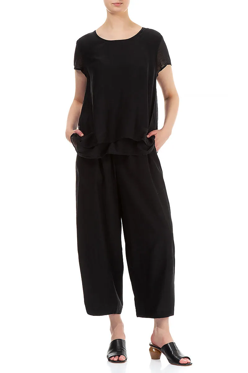 Layered Black Silk Cotton Blouse