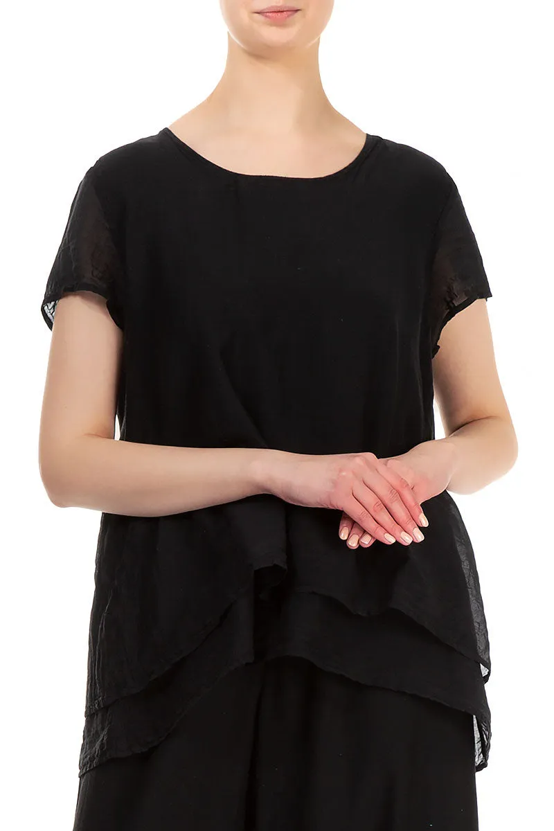 Layered Black Silk Cotton Blouse