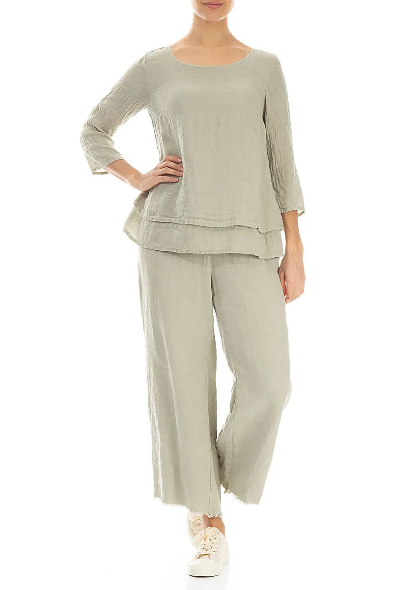 Layered Laurel Green Gauze Linen Blouse