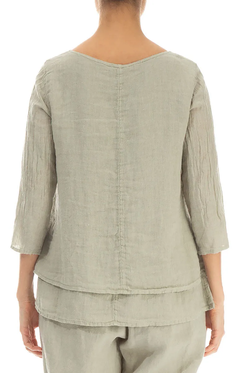 Layered Laurel Green Gauze Linen Blouse
