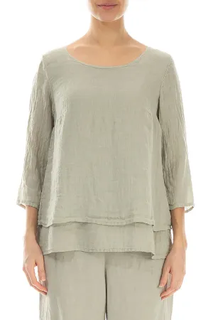 Layered Laurel Green Gauze Linen Blouse