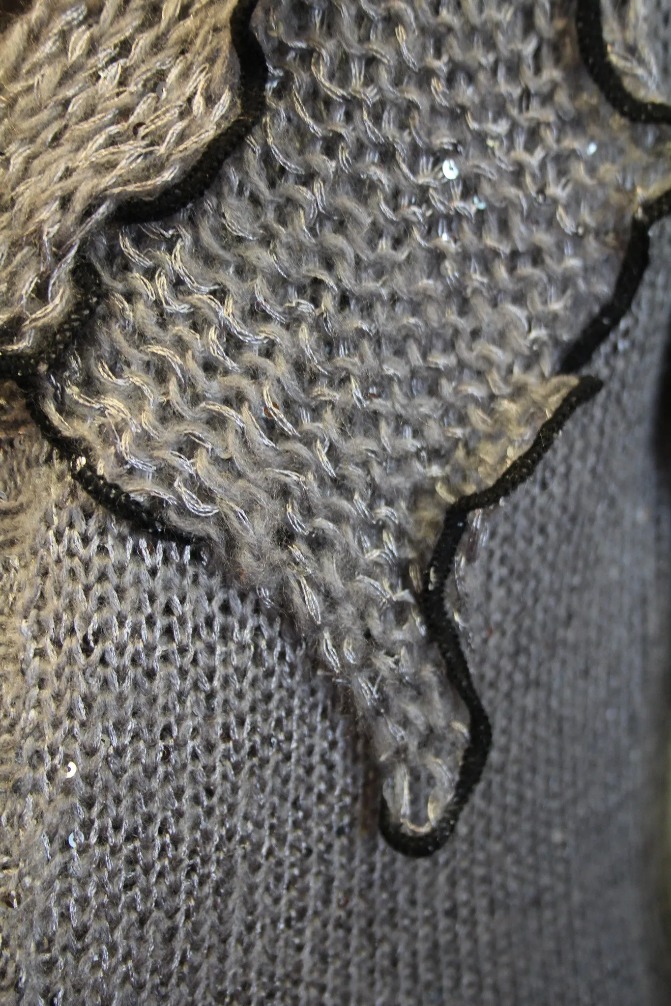 Lily | Crochet Sweater Cardigan Grey with Black Trimming with Sequin