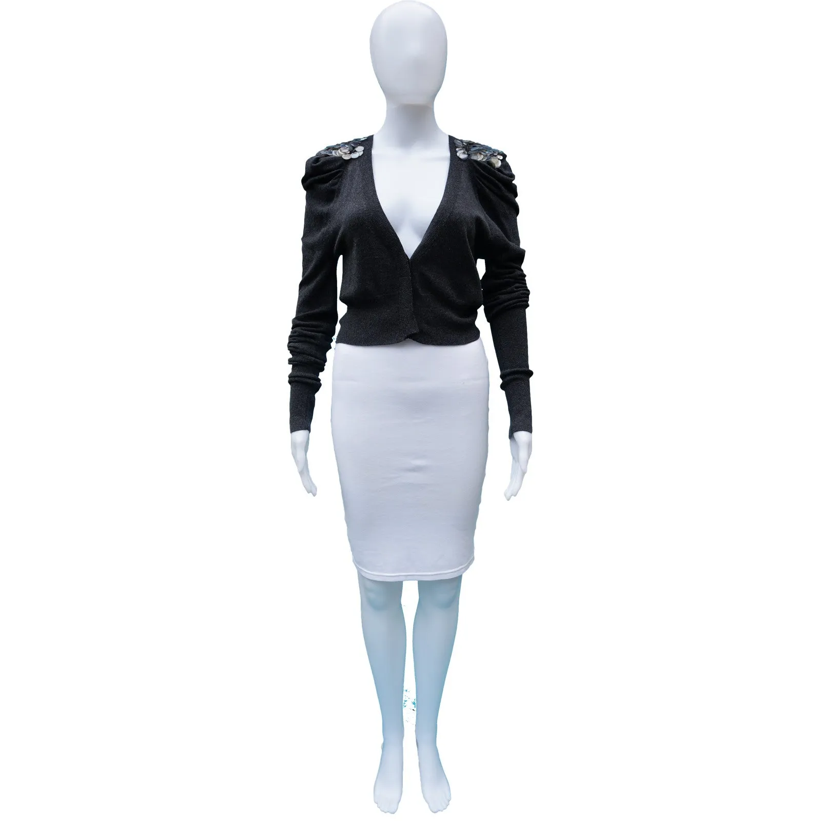 LINE VNECK EMBELLISHED SHOULDERS CARDIGAN