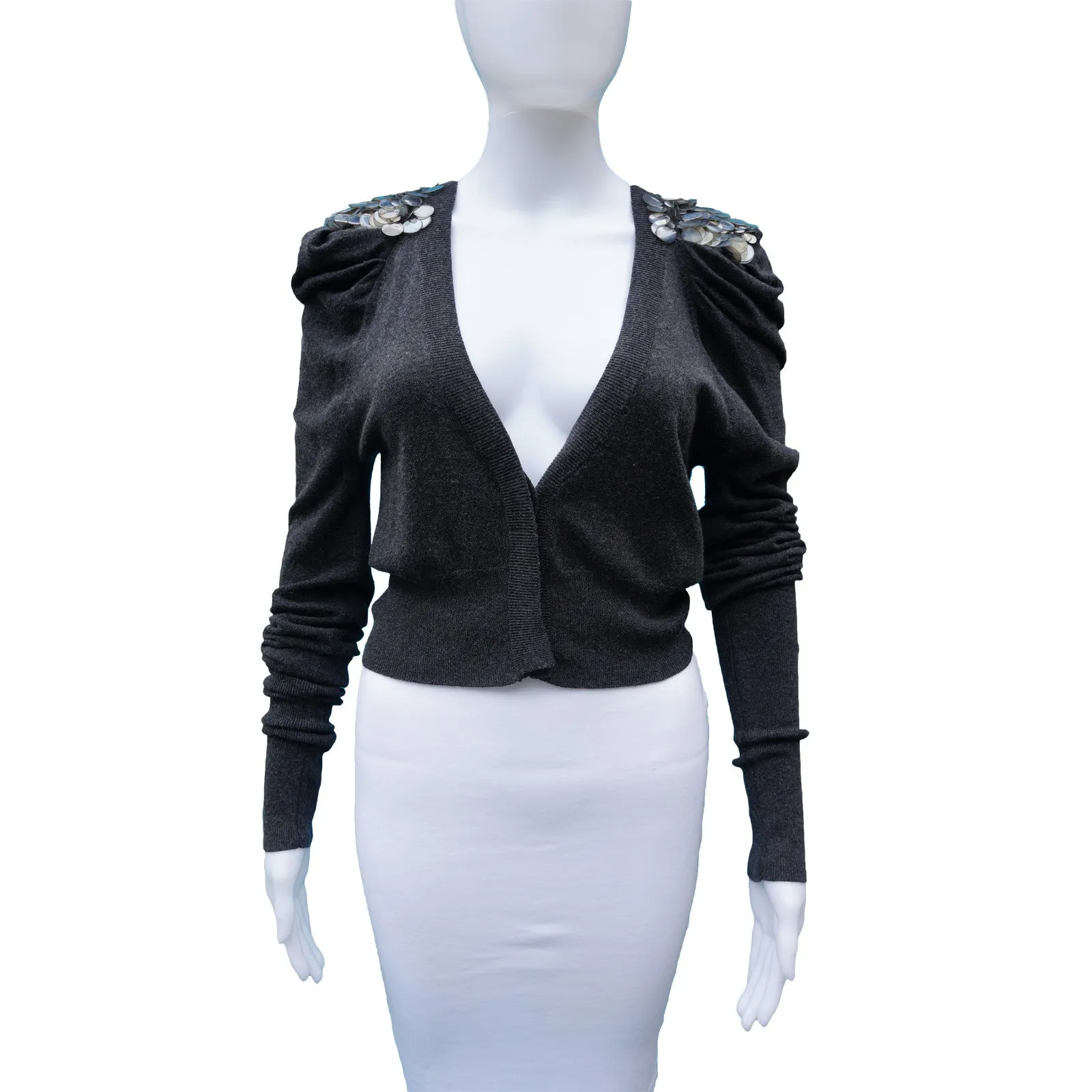LINE VNECK EMBELLISHED SHOULDERS CARDIGAN