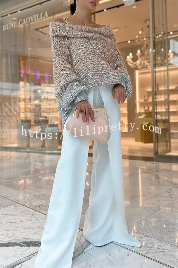 Make It Shine Knit Sequin Off Shoulder Loose Sweater