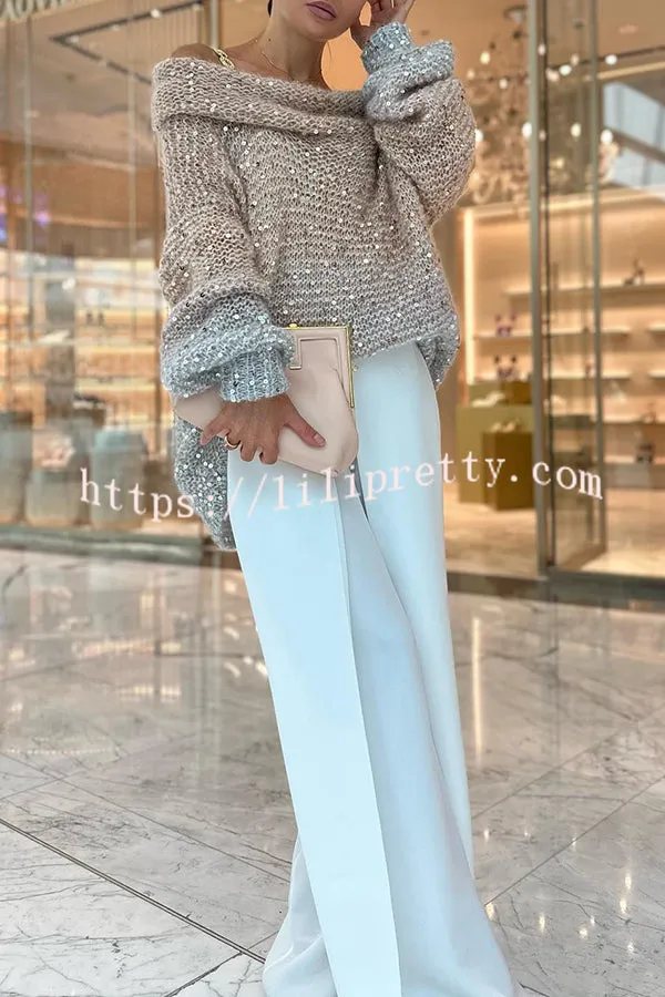 Make It Shine Knit Sequin Off Shoulder Loose Sweater