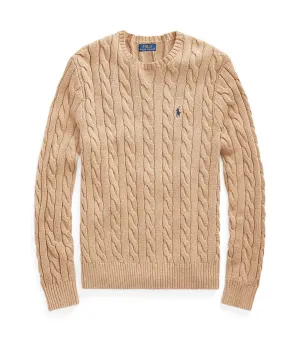 Men's Cable-Knit Cotton Sweater Camel Melange