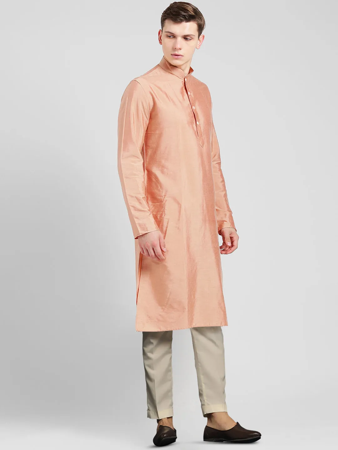 Men's Peach Kurta Trousers Set
