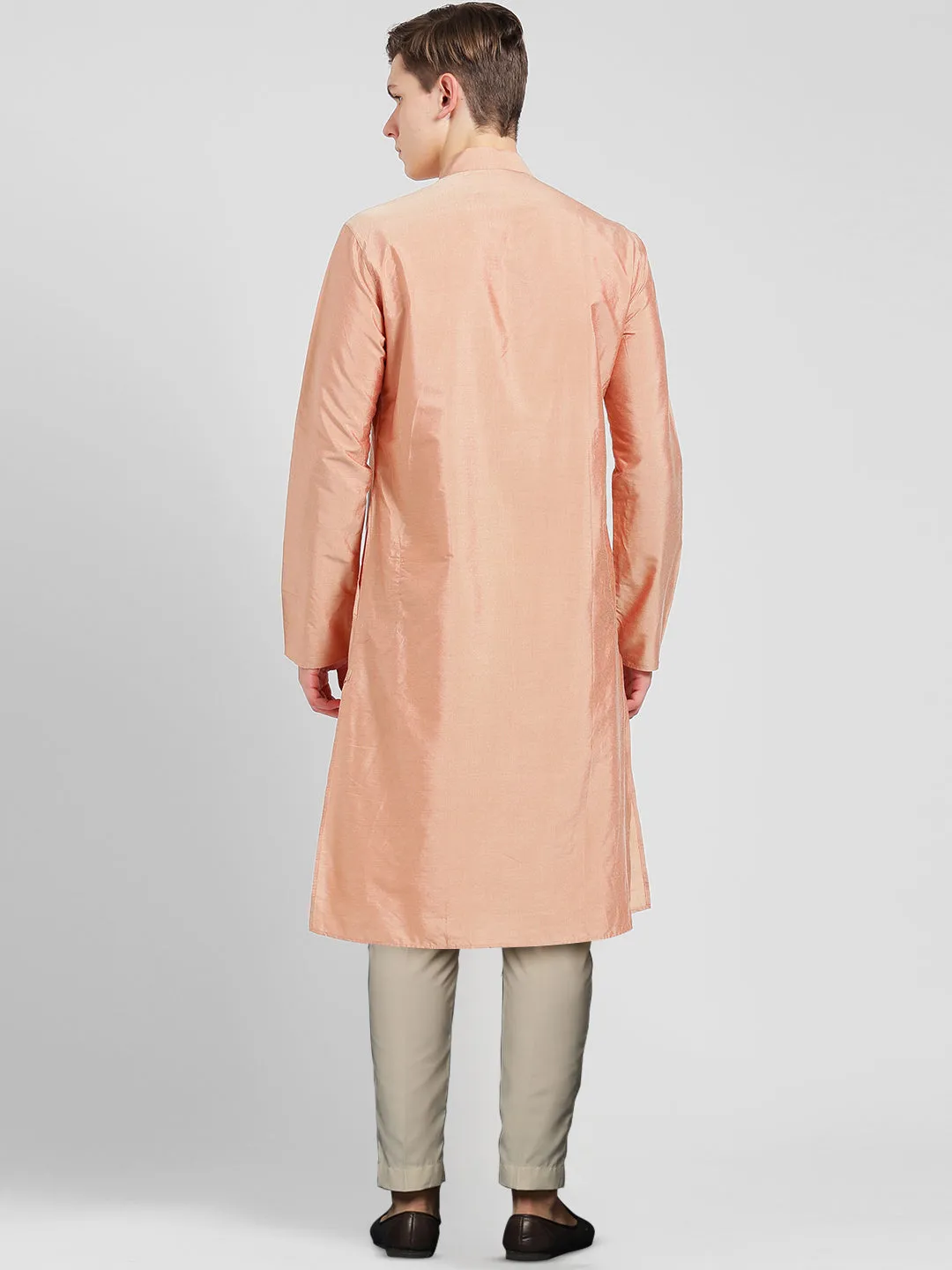 Men's Peach Kurta Trousers Set