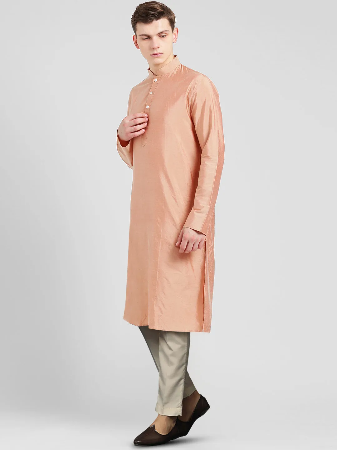 Men's Peach Kurta Trousers Set