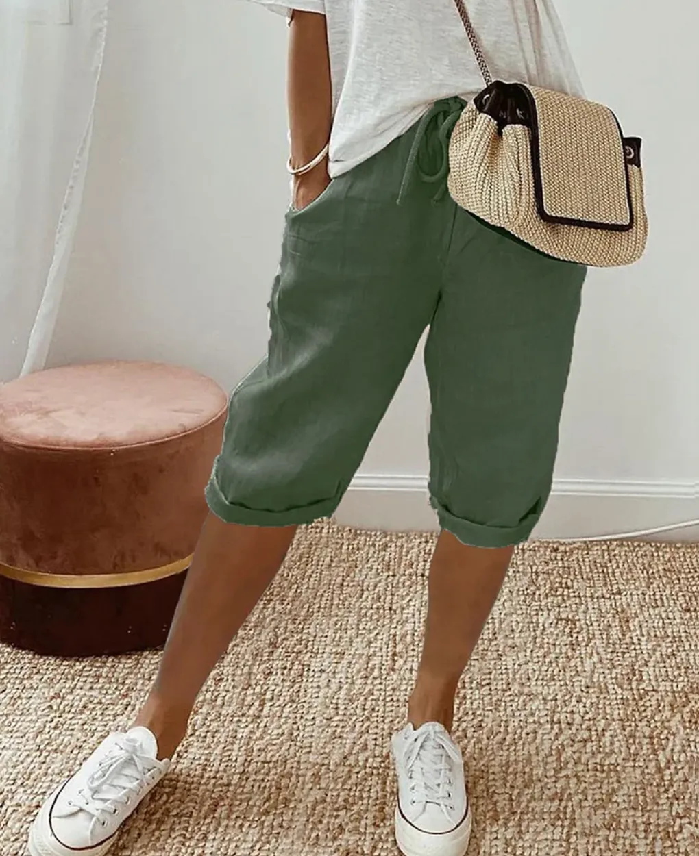 MIRANDA | KNEE-LENGTH LINEN SHORTS