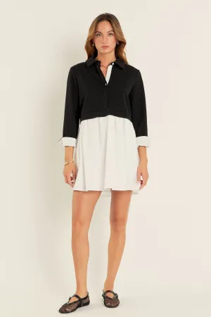 Mix Media Collared Mini Dress