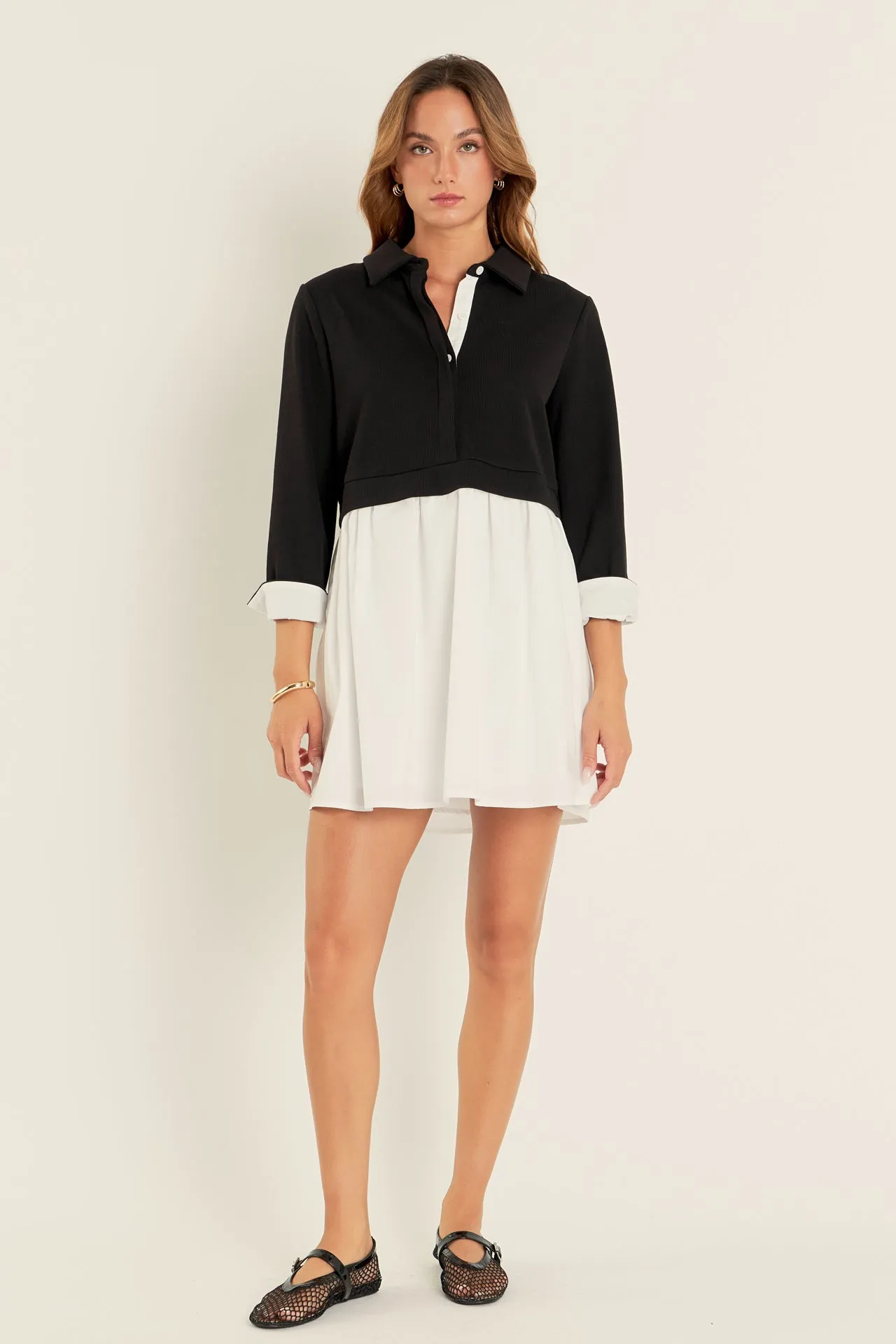 Mix Media Collared Mini Dress